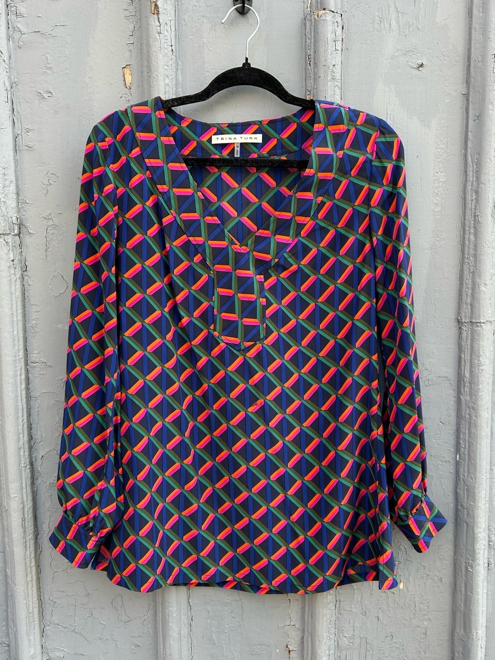 Trina Turk Alisha Geometric Print Silk Blouse, size M